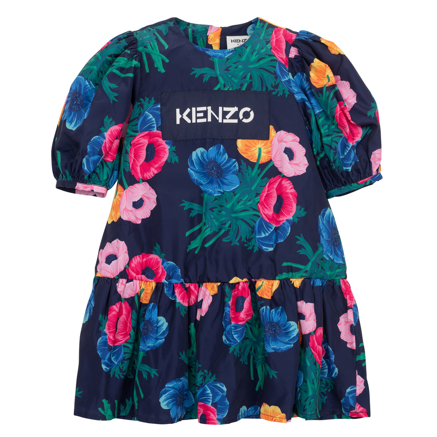 Kenzo Electric Blue Flowers Print Short Sleeve Dress