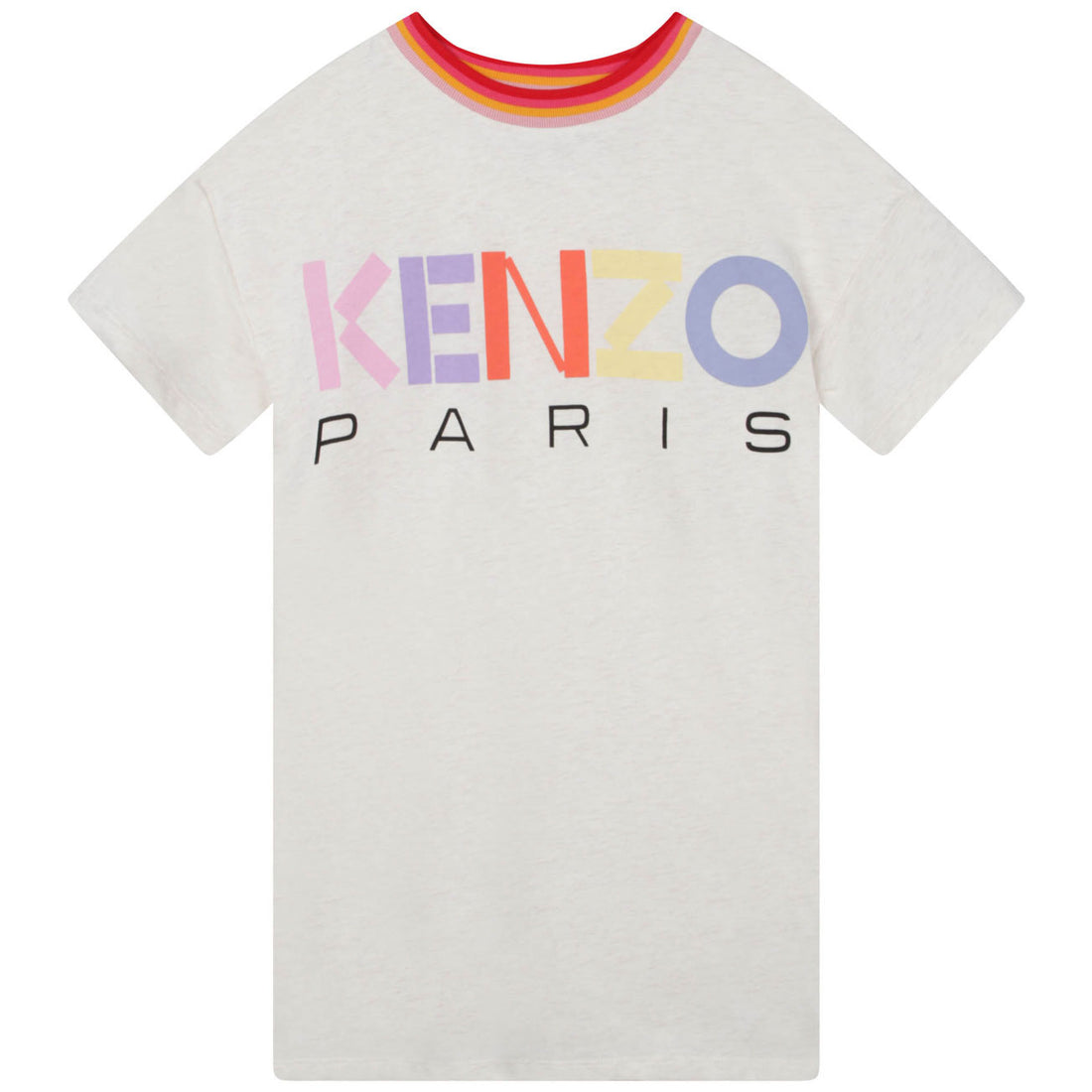 Kenzo Beige Striped Ribbed Collar Jersey Dress