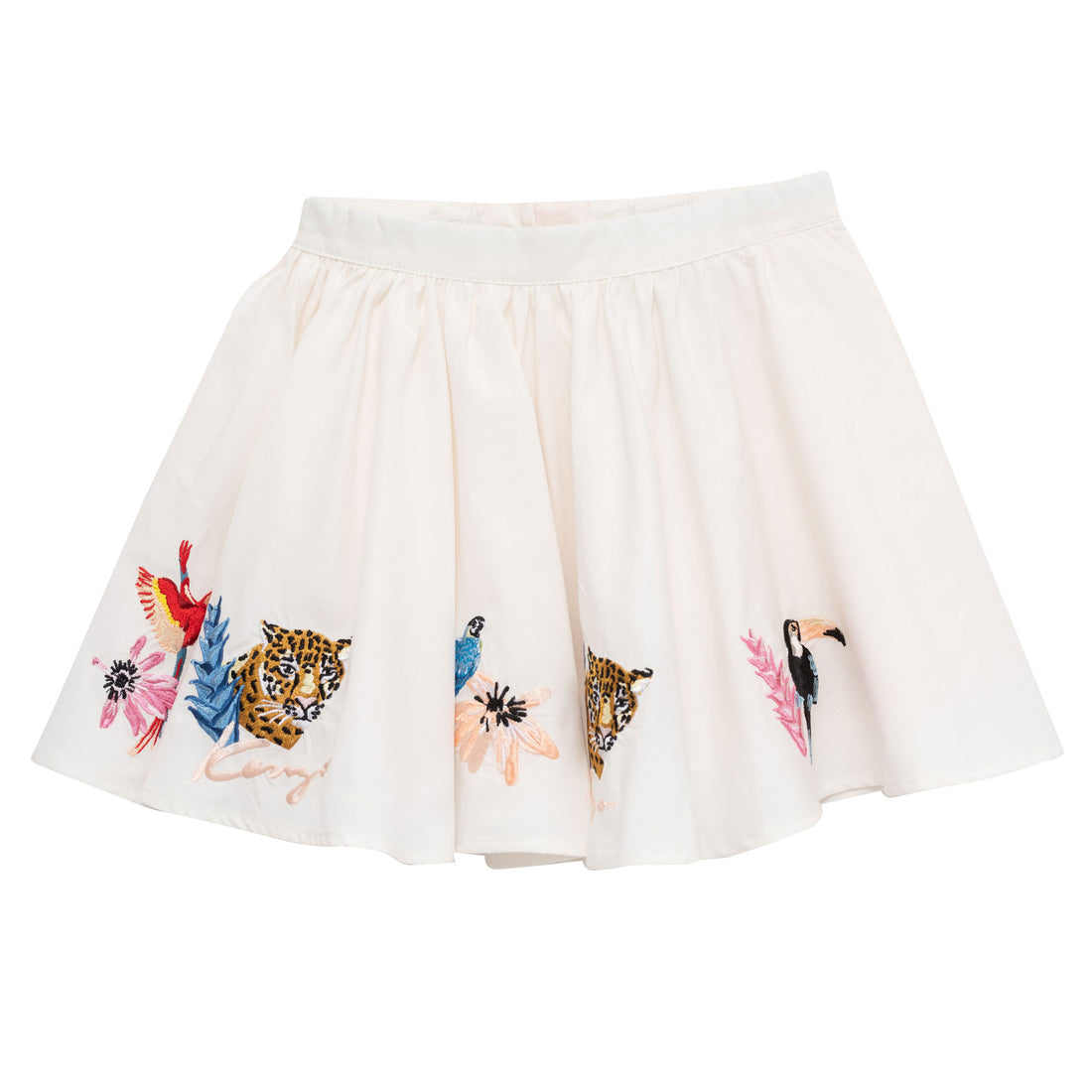 Kenzo Cream Embroidered Tropical Animal Skirt