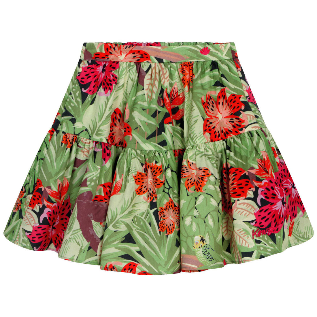 Kenzo Dark Green Forest Print Tencel Flared Skirt