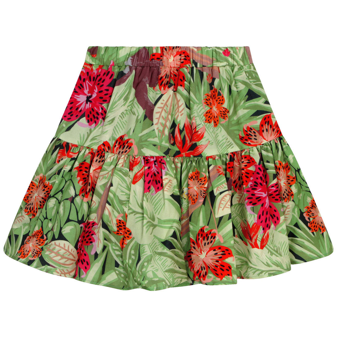 Kenzo Dark Green Forest Print Tencel Flared Skirt
