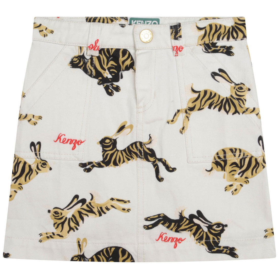Kenzo Off White Cotton Printed Pocket Skirt