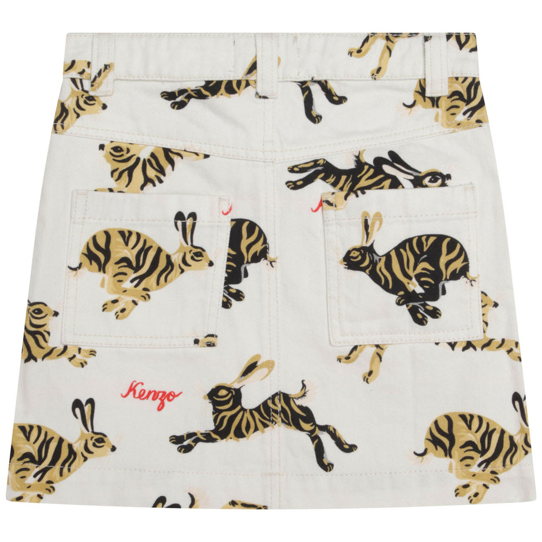 Kenzo Off White Cotton Printed Pocket Skirt