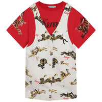 Kenzo Off White Dungaree Dress T-Shirt Set