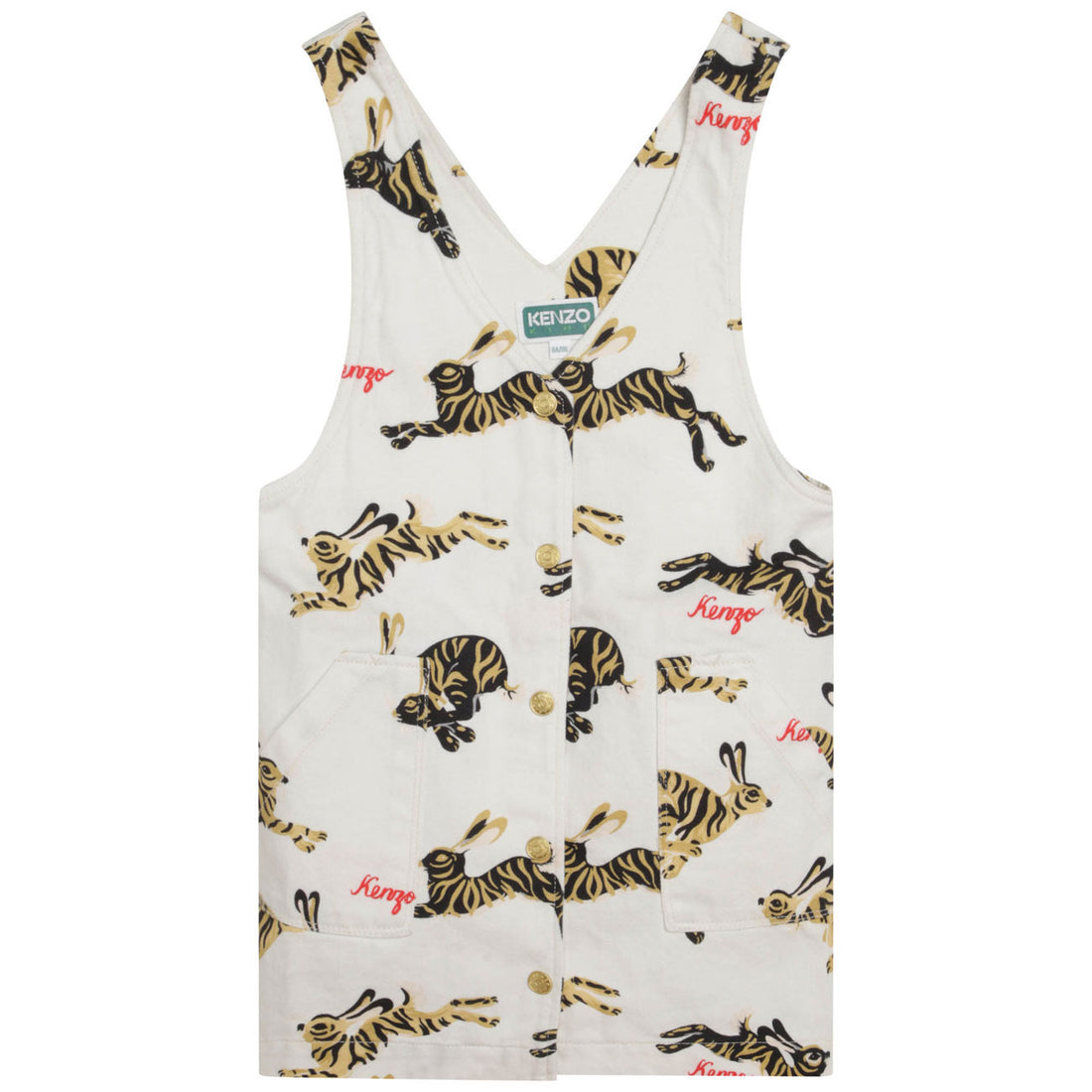 Kenzo Off White Dungaree Dress T-Shirt Set