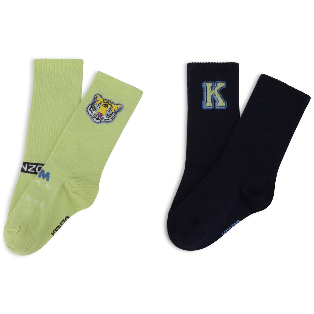 Kenzo Lime Cotton Knit Graphic Socks