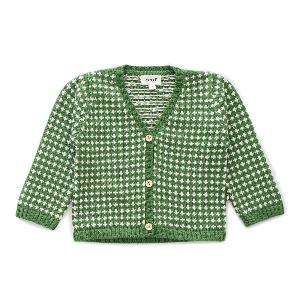 Oeuf Green/White Grandpa Cardigan