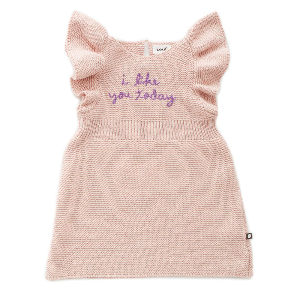 Oeuf Coral Almond I Like You Ruffle Sleeve Dress