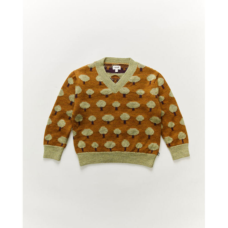 Oeuf V Neck Sweater-Tree Motif/Acorn