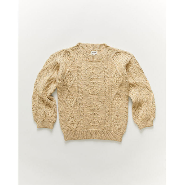 Oeuf Cable Sweater-Peace Sign/Bright Beige