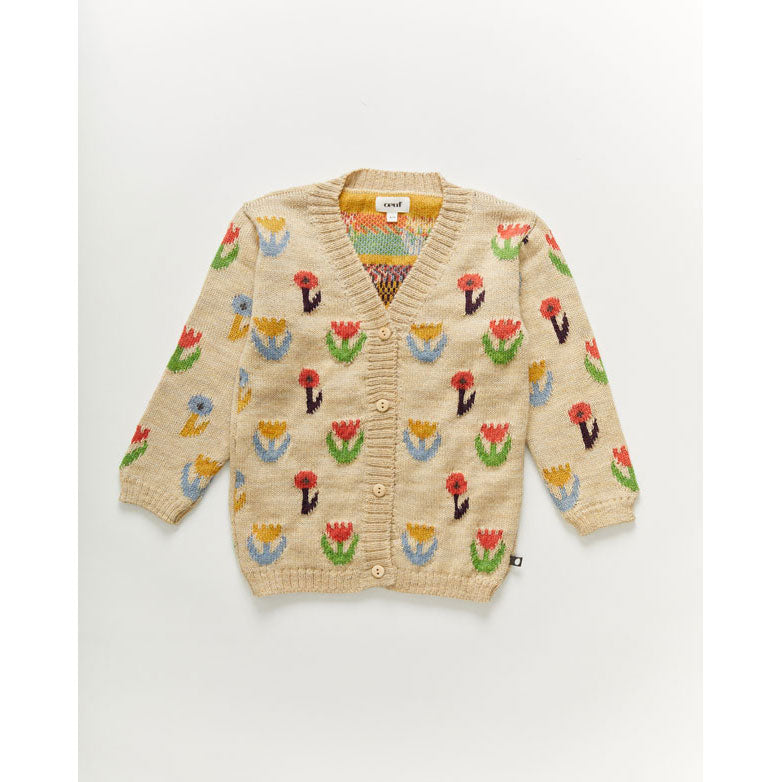 Oeuf Flower Motif Cardi-Bright Beige