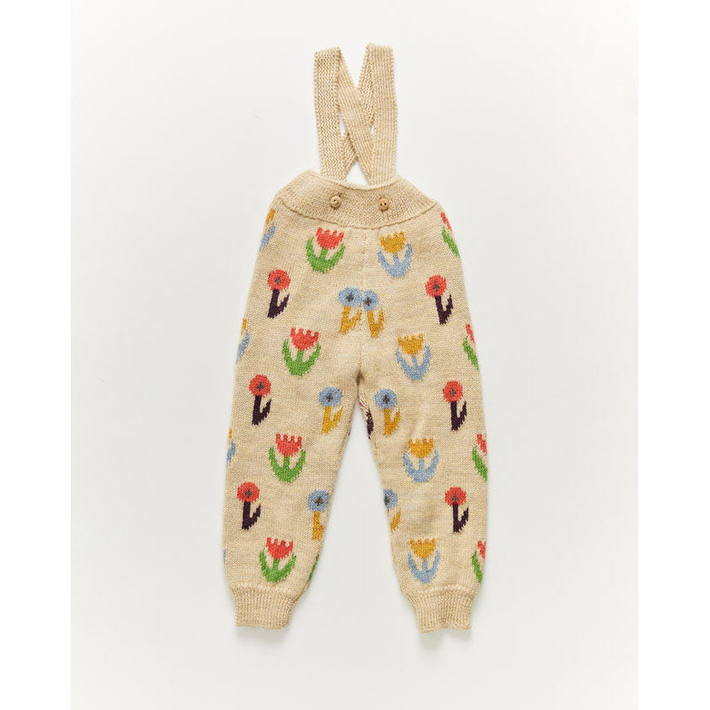 Oeuf Suspender Pants-Flower Motif/Bright Beige