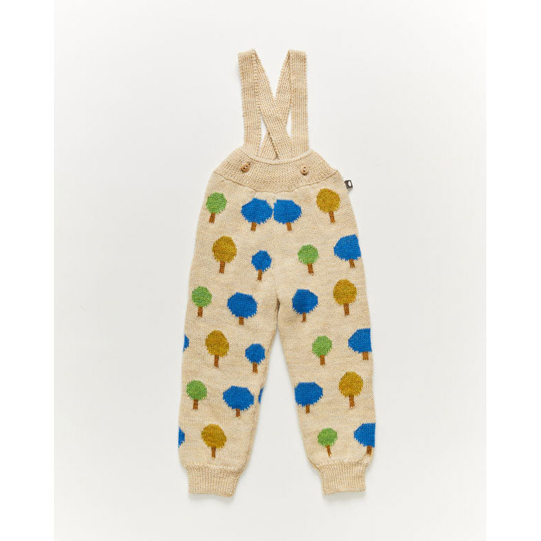 Oeuf Suspender Pants-Tree Motif/Bright Beige