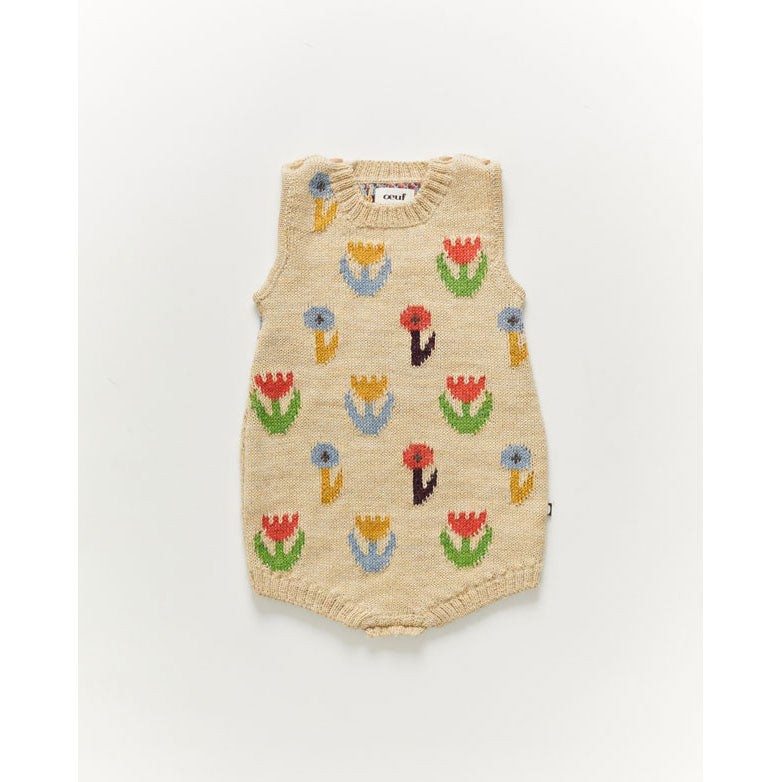 Oeuf Flower Motif Romper-Bright Beige