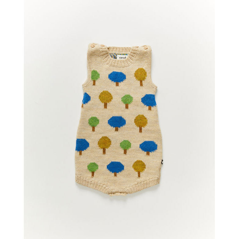 Oeuf Romper-Tree Motif/Bright Beige