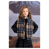 Finger in the Nose Kikou Creamy Blue Checkers Sleeveless Padded Jacket