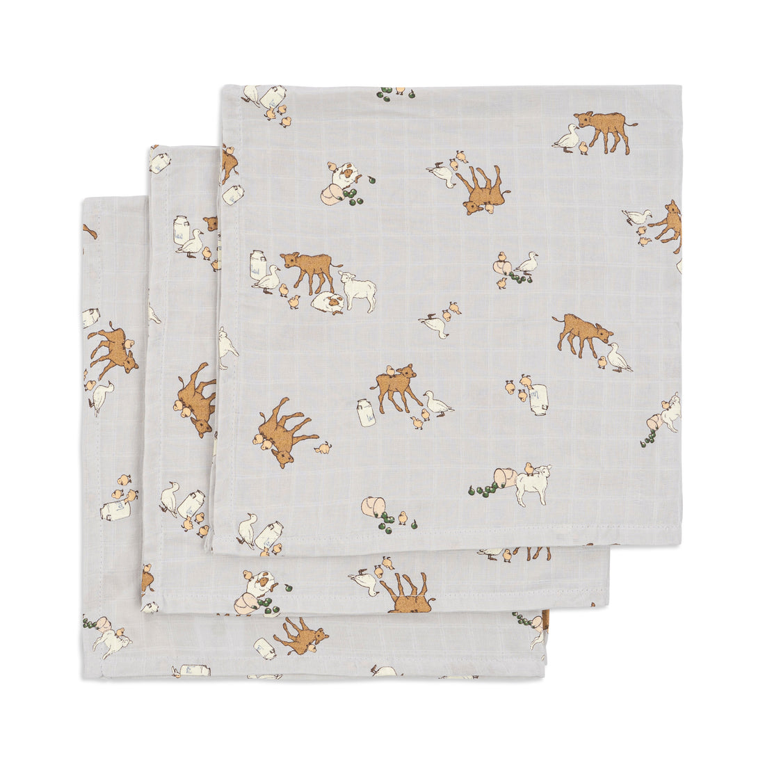 Konges Slojd Farm Blue 3 Pack Muslin Cloth Gots