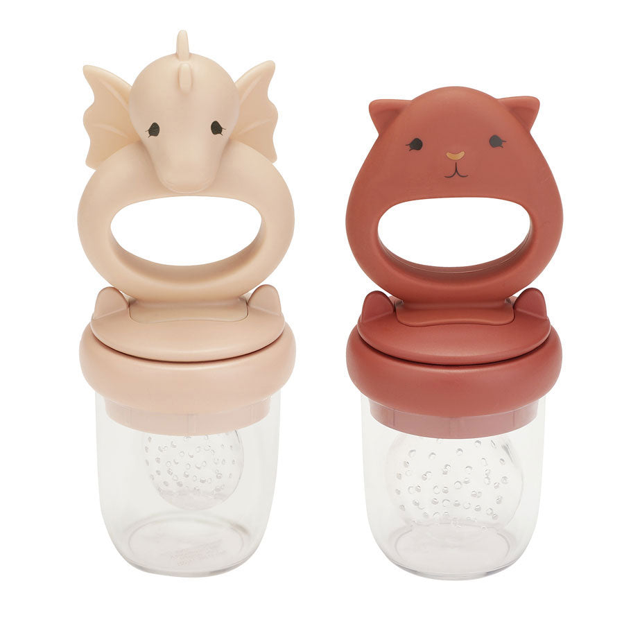 Konges Slojd Rose Sand/Copper Brown 2 Pack Fruit Feeding Pacifier Dragon