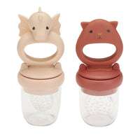 Konges Slojd Rose Sand/Copper Brown 2 Pack Fruit Feeding Pacifier Dragon