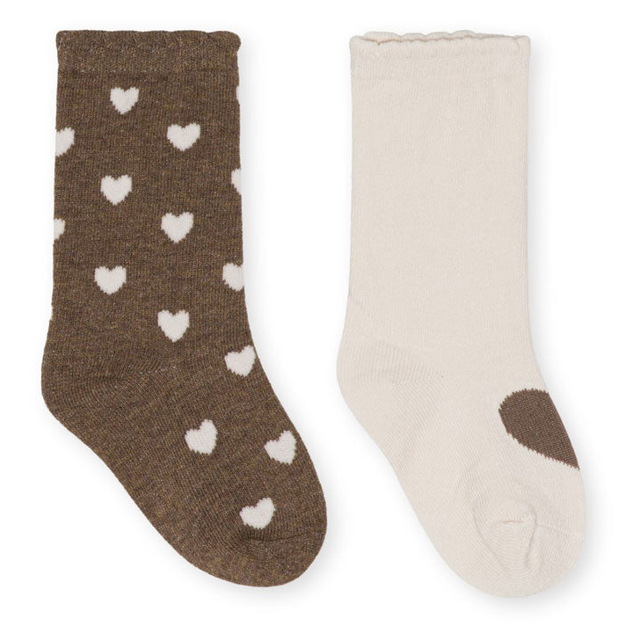 Konges Slojd Mon Amour/ Brown Heart 2 Pack Jacquard Socks