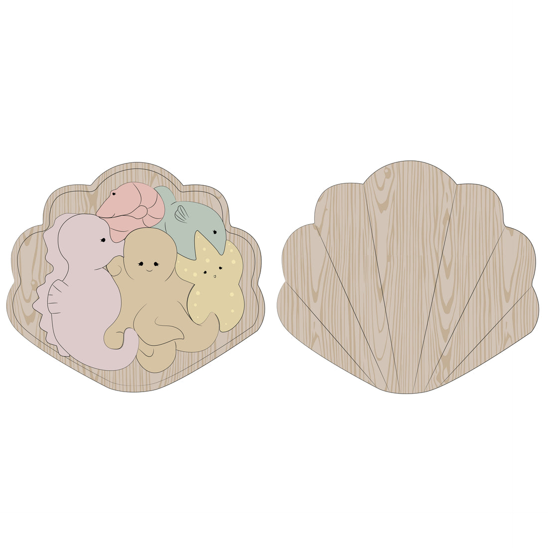 Konges Slojd Multi Sea Animals Wood Clam Puzzle
