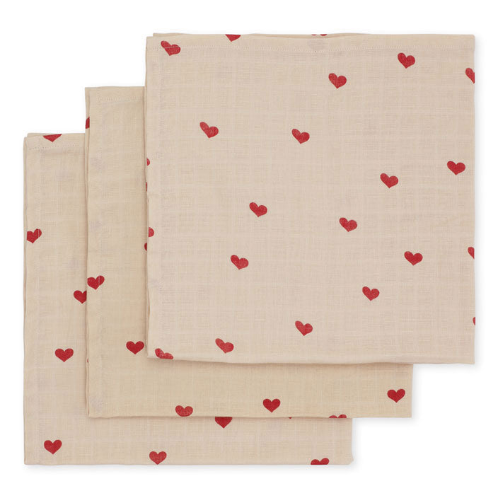 Konges Slojd Amour Rouge 3 Pack Muslin Cloth