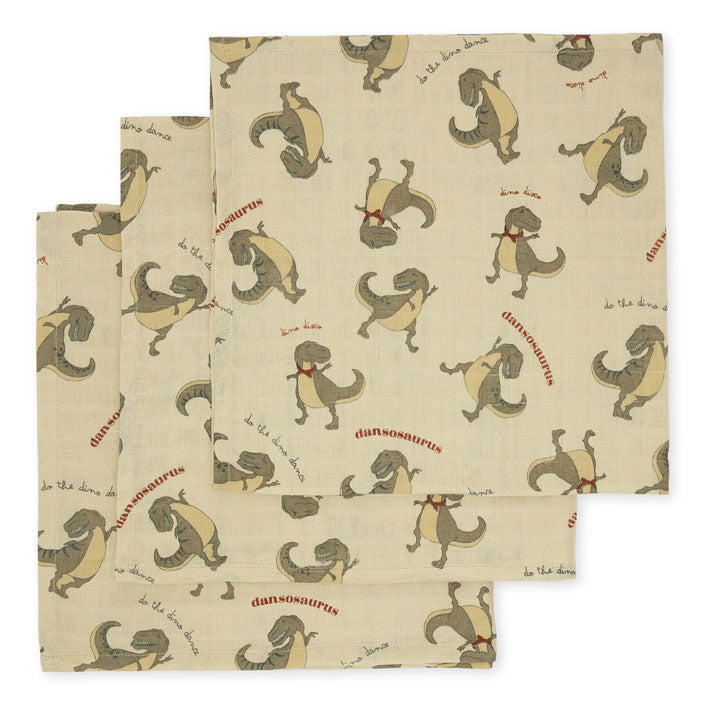 Konges Slojd Dansosaurus 3 Pack Muslin Cloth