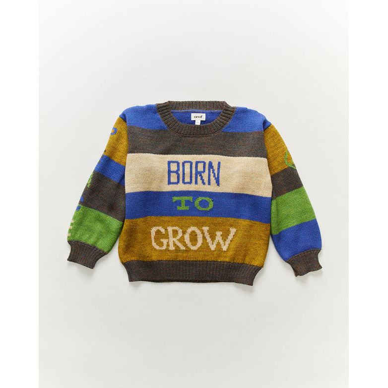 Oeuf Text Sweater-Born To Grow/Artichoke