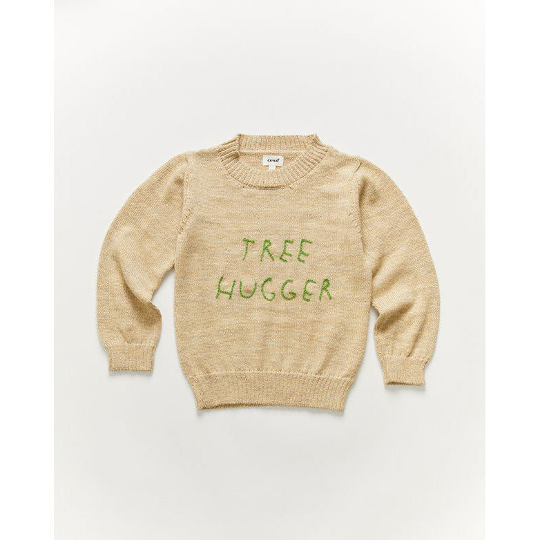 Oeuf Embroidered Text Sweater-Bright Beige