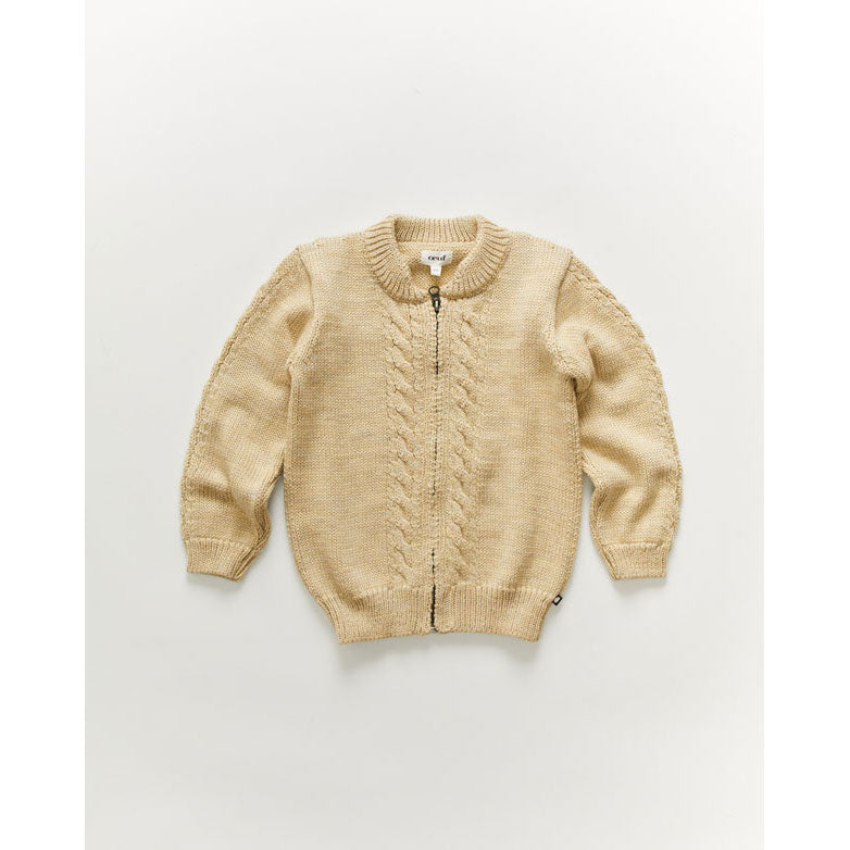 Oeuf Cable Knit Zip Up-Bright Beige