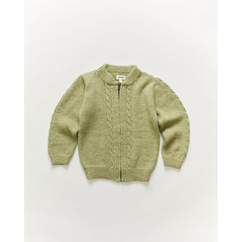 Oeuf Cable Knit Zip Up-Willow
