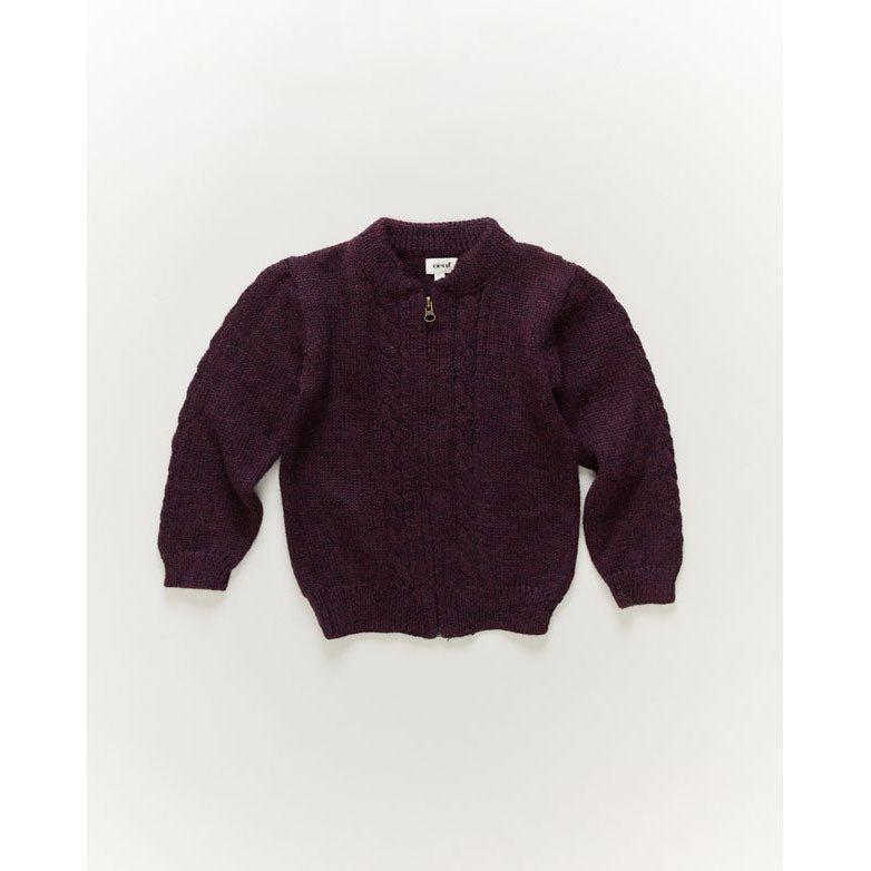 Oeuf Cable Knit Zip Up-Huckleberry
