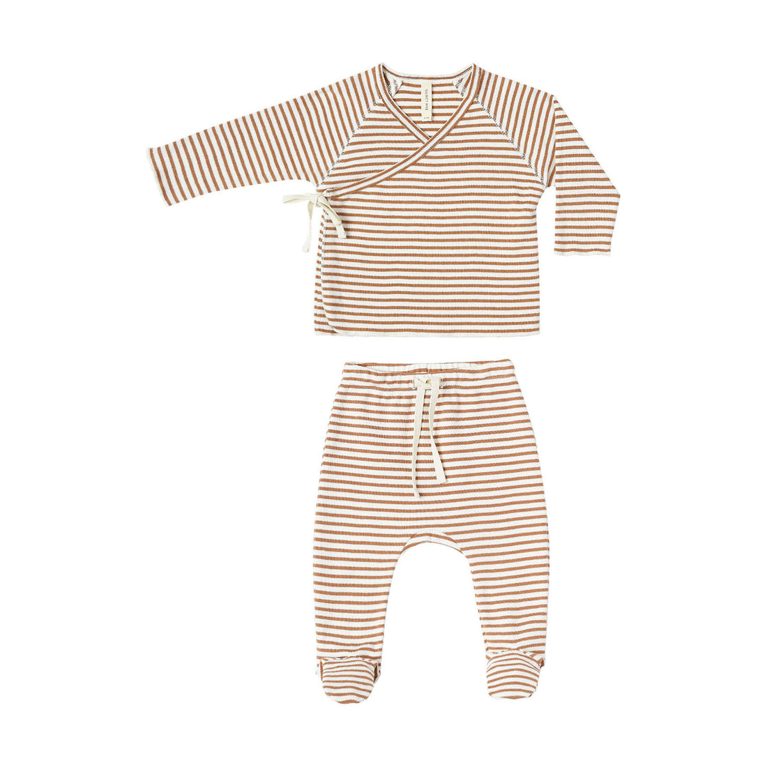 Quincy Mae Rust Stripe Kimono + Footed Pant Set