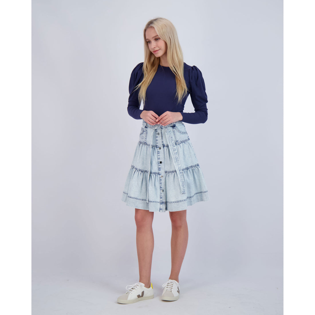 Ava and Lu Navy Puff Long Sleeve Tee