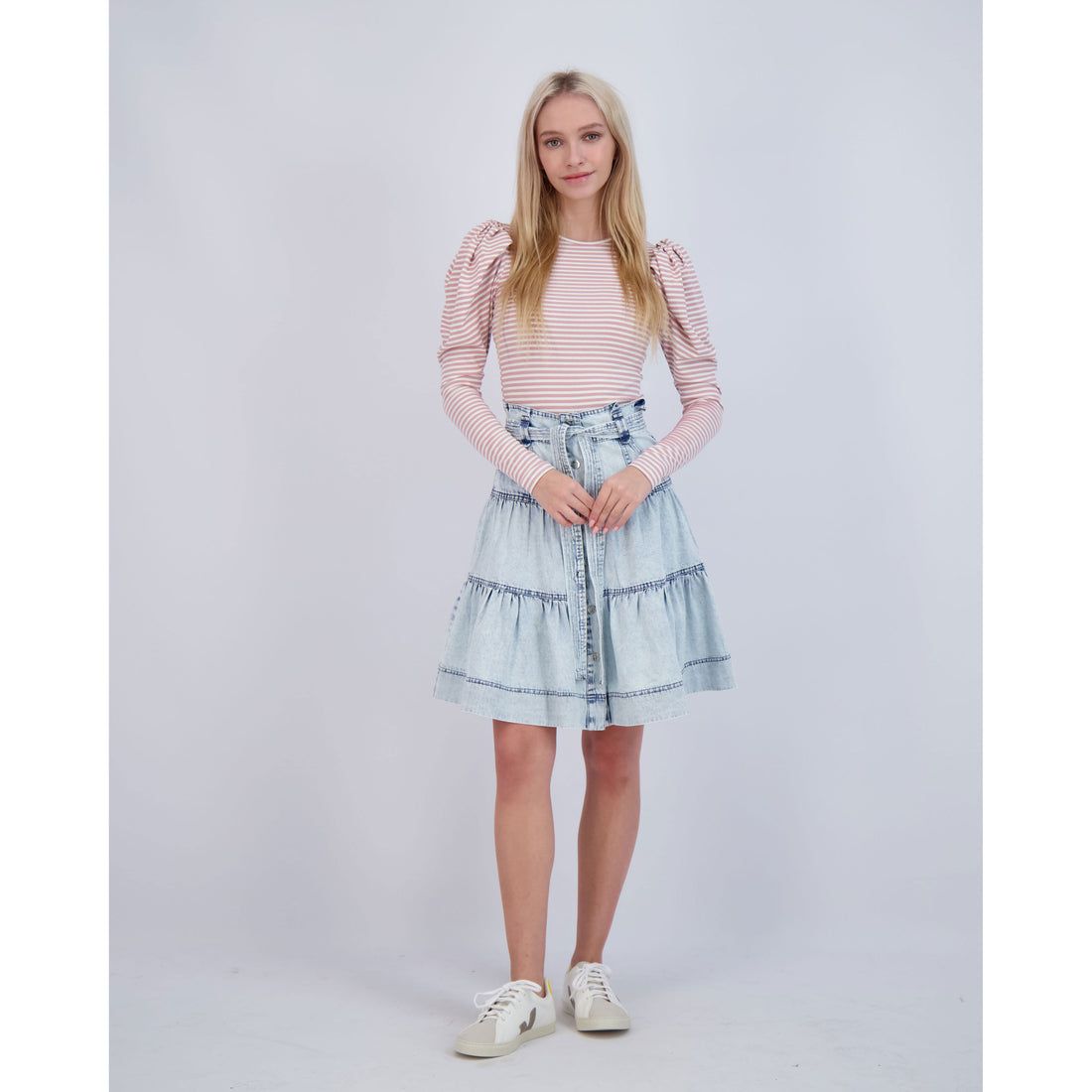 Ava and Lu Blush Stripe Puff Tee