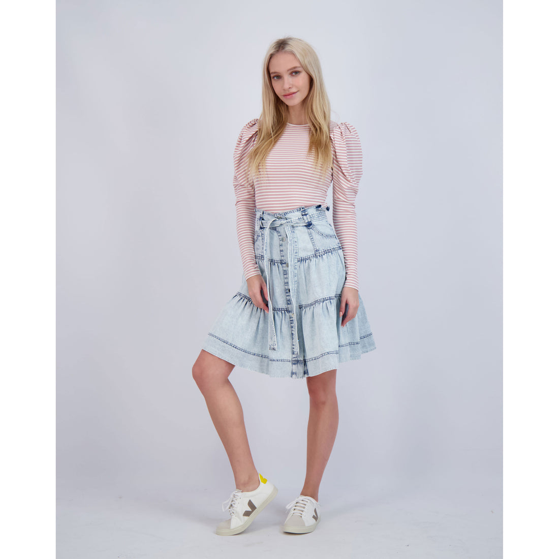 Ava and Lu Blush Stripe Puff Tee