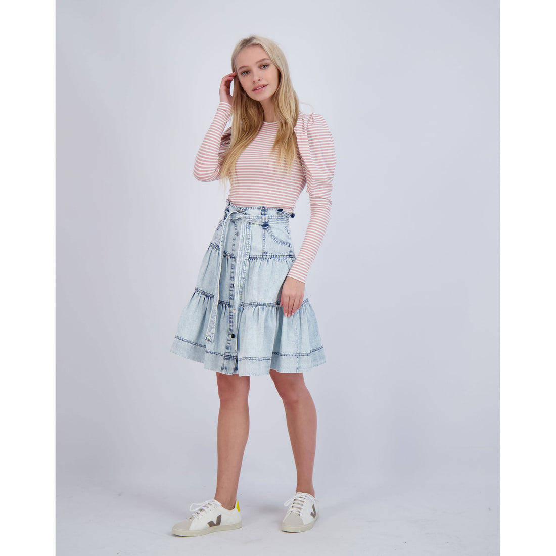 Ava and Lu Blush Stripe Puff Tee