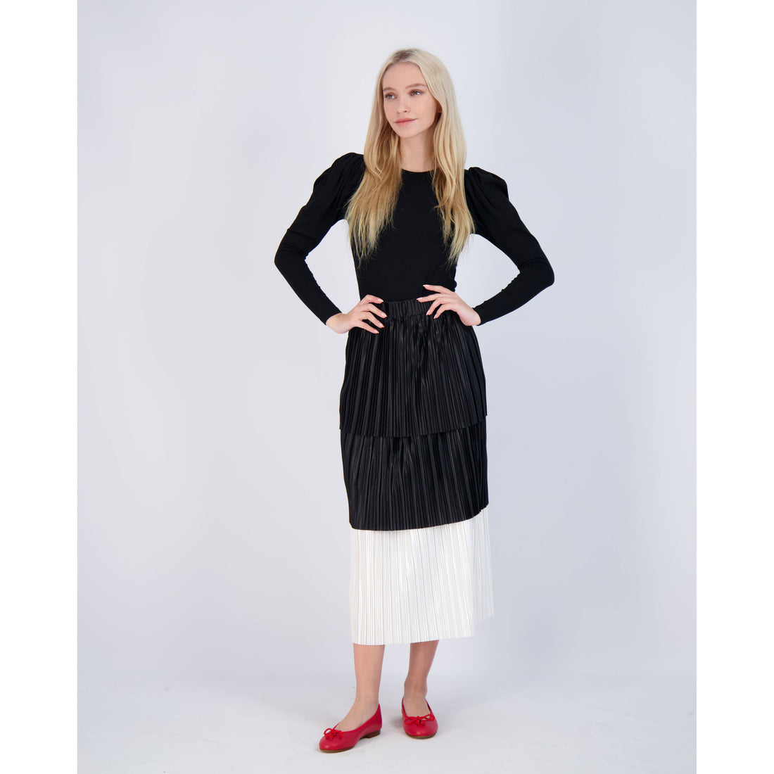 Ava and Lu Black Puff Long Sleeve Tee