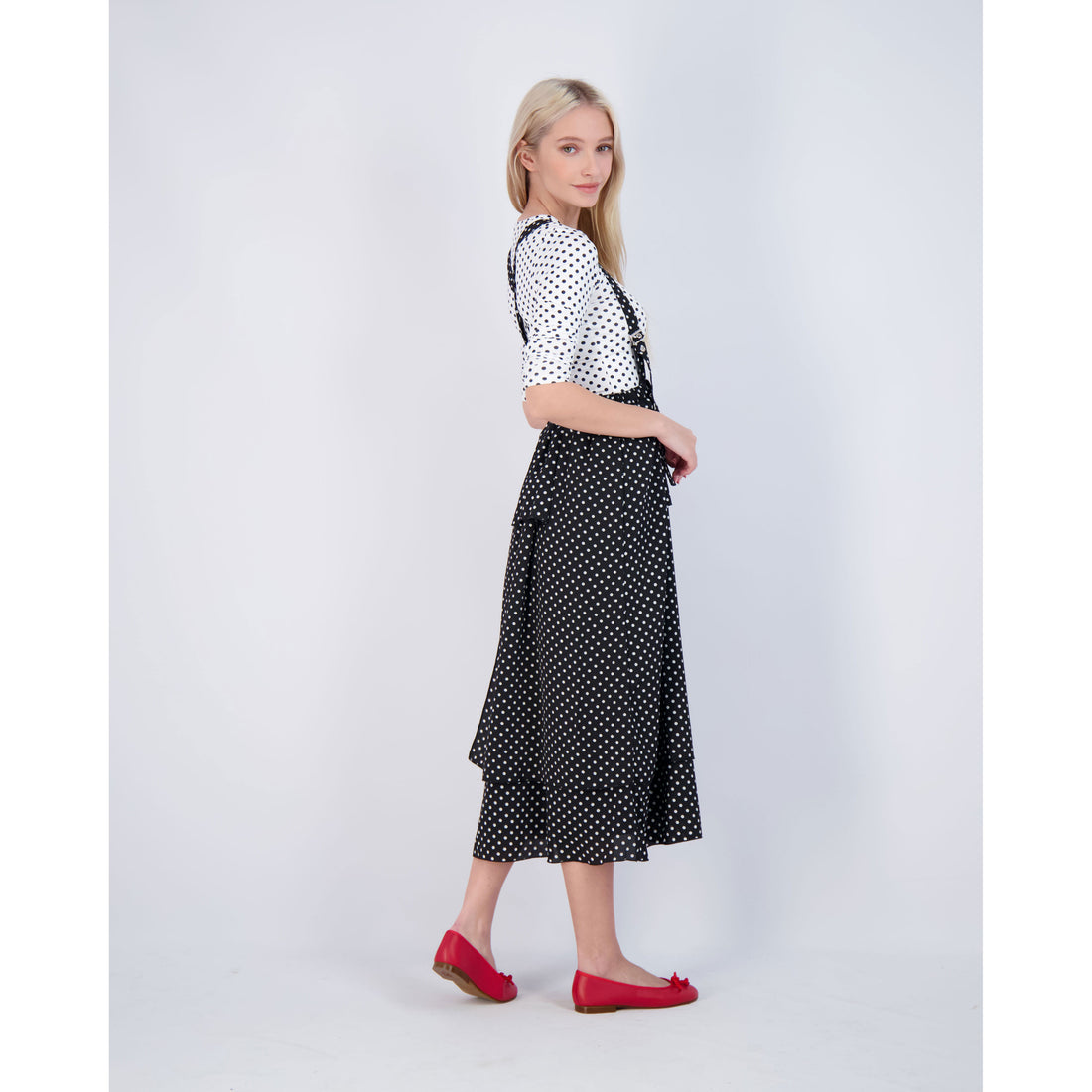 Ava and Lu Black Dot Suspender Maxi Skirt