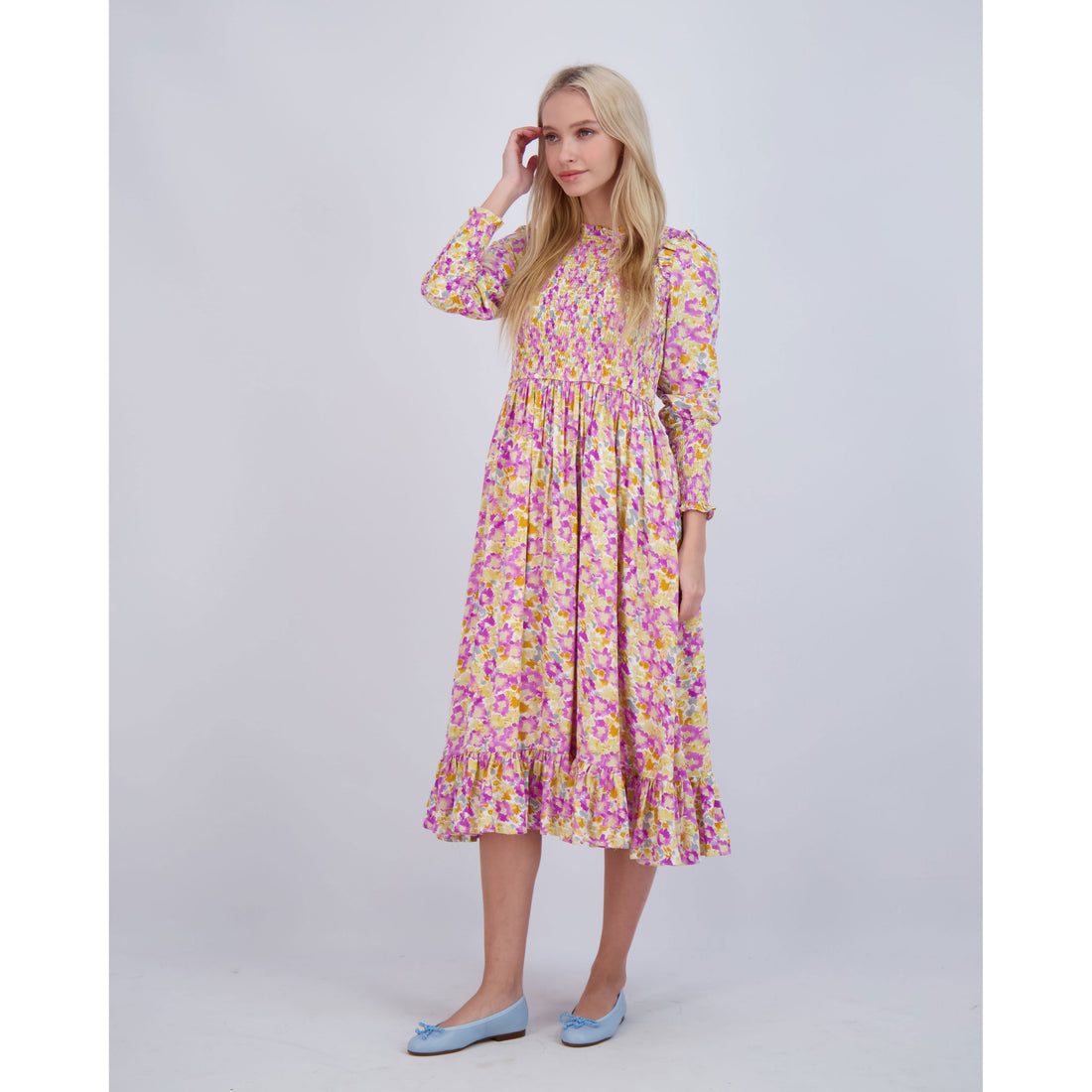 Ava and Lu Lilac Floral Smocked Dress