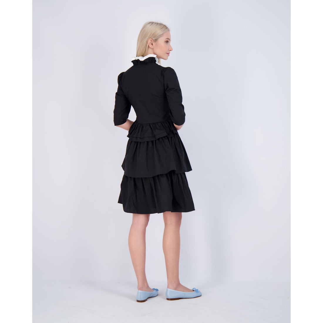 Ava and Lu Black High Collar Layered Dress