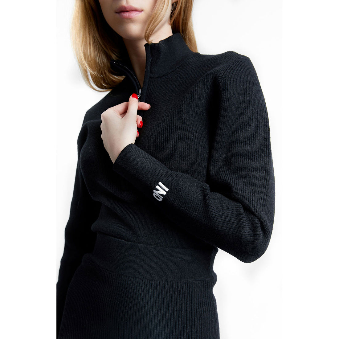 INDEE Black Knit Sweater With Zipped Collar