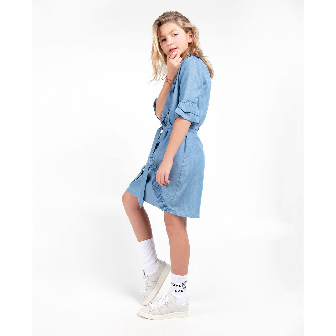 Les Coyotes De Paris Chambray Odina Ruffle Dress