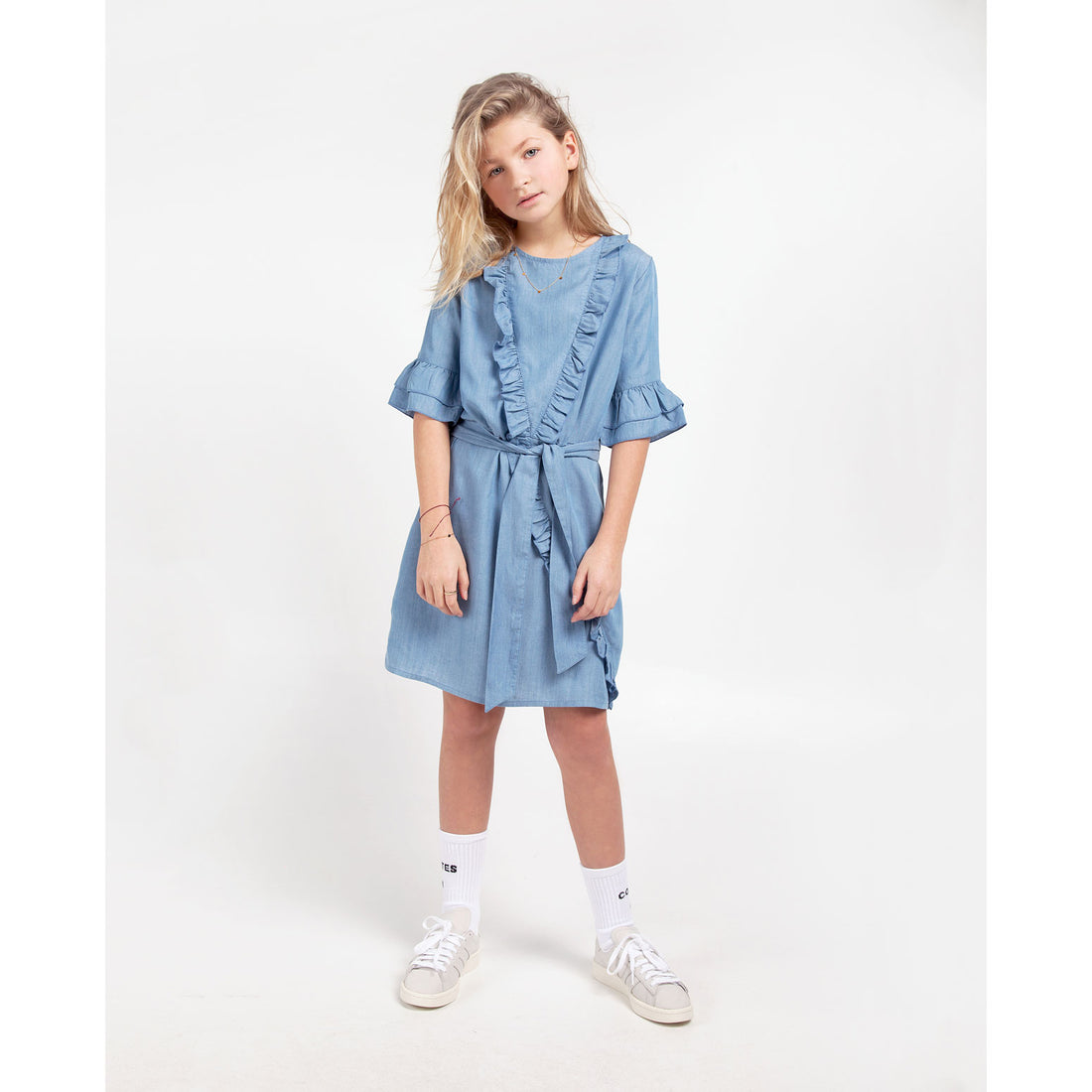 Les Coyotes De Paris Chambray Odina Ruffle Dress