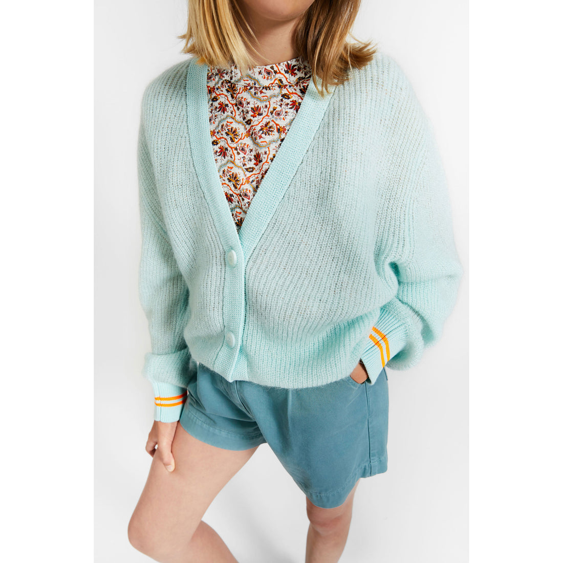 Indee Iceberg Blue Plain Mohair Knit Cardigan
