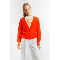 Indee Flame Red Plain Mohair Knit Cardigan