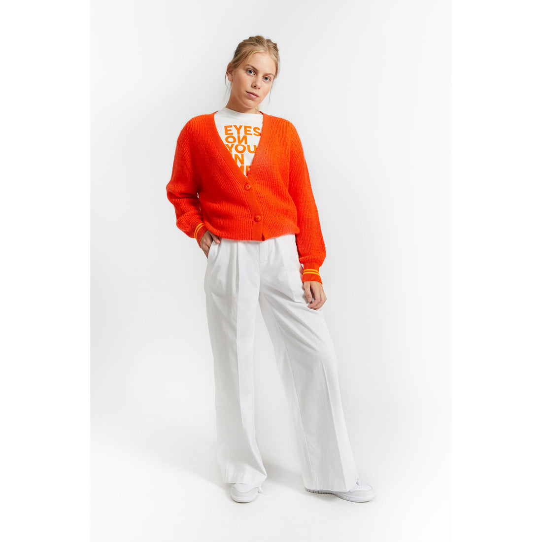 Indee Flame Red Plain Mohair Knit Cardigan
