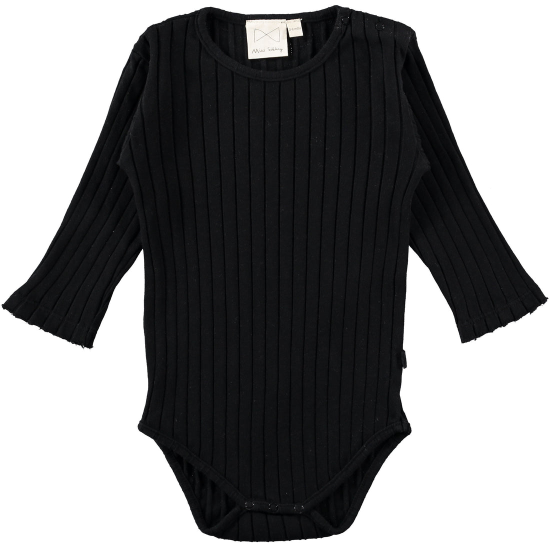 Mini Sibling Black Embroidered Rib Bodysuit