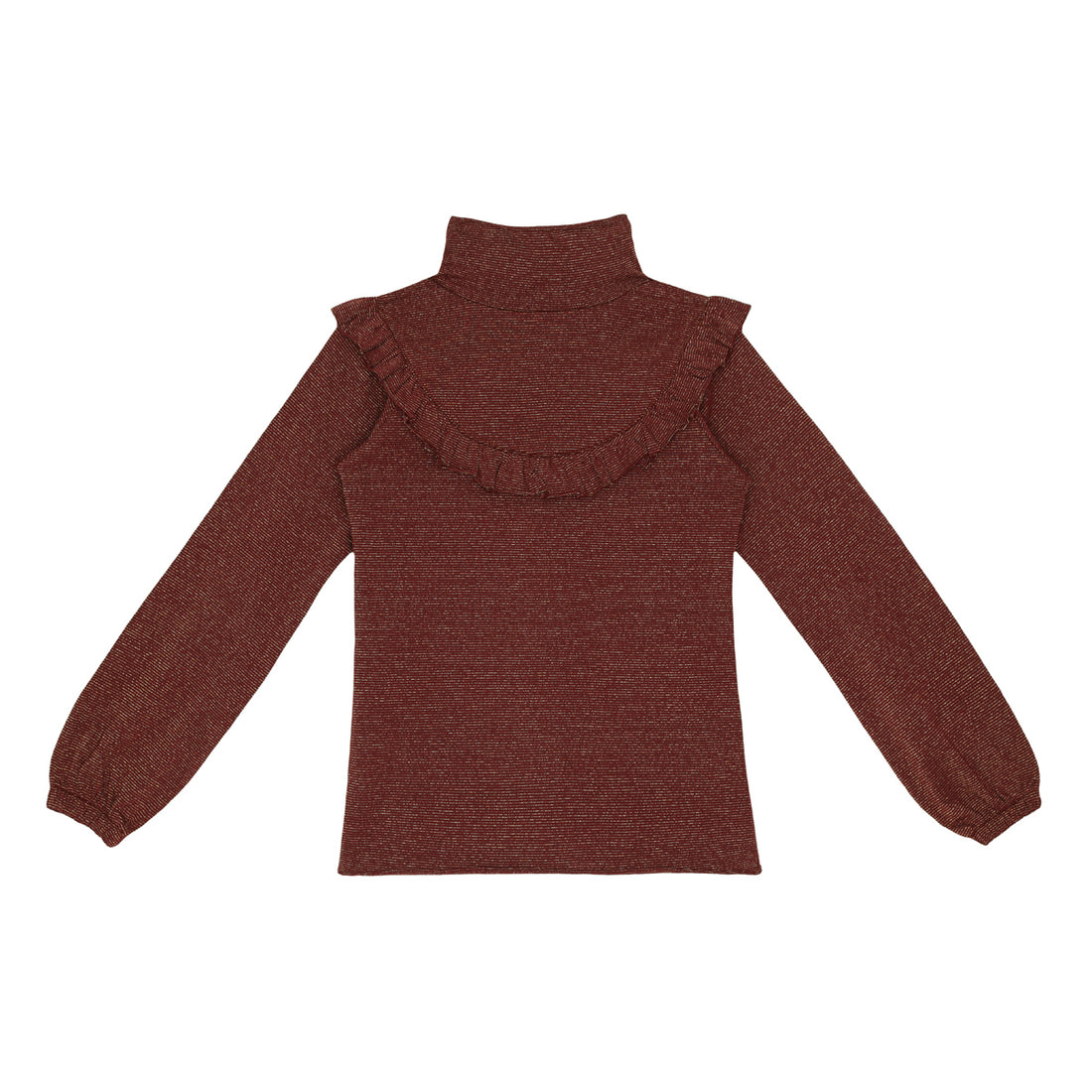 Little Hedonist Tawny Port Gold Ruffled Lucy Long Sleeve Tee