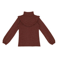 Little Hedonist Tawny Port Gold Ruffled Lucy Long Sleeve Tee
